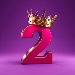 golden crown with 2 Year Birthday party number 2 3D