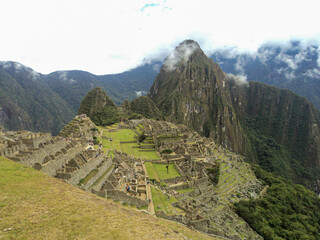 Landscape of the ruin of machu picchu in Peru surrounded by mountains