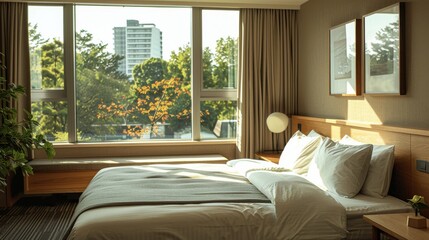 Bedroom With Large Window and Bed