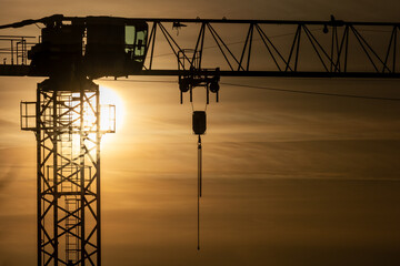 crane at sunset