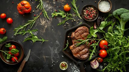 Gourmet grilled steak with fresh vegetables on elegant table