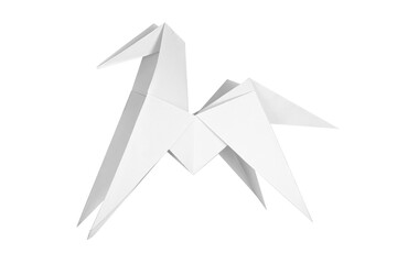Paper origami of a white horse on a white background © sissoupitch