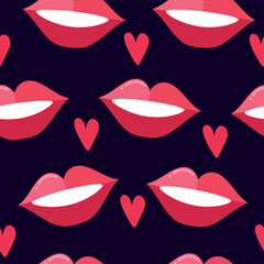 Seamless lips and hearts vector pattern background texture