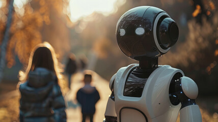 Fototapeta premium imagine AI humanoid robot helping home,generative ai