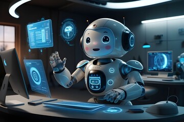 3D rendering technology concept with smart robot, attractive illustration of a robot AI assistant providing help generative ai