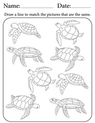 Sea Turtle Puzzle. Printable Activity Page for Kids. Educational Resources for School for Kids. Kids Activity Worksheet. Match Similar Shapes