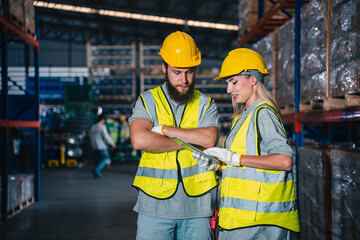 engineer or worker person team working in factory warehouse, man, manufacturing industry business...