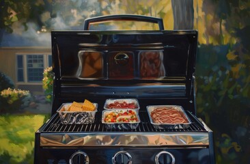 Painting of an Outdoor Grill With Food