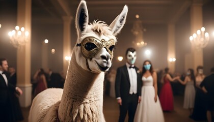 Obraz premium A Llama At A Masquerade Ball Wearing A Mask Upscaled 4