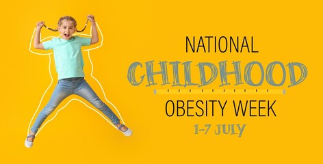 Banner for National Childhood Obesity Week with jumping little girl