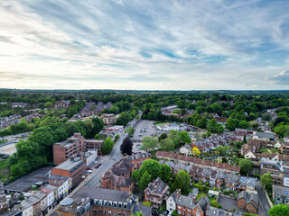 High Angle View of British Historical City of Winchester Central During Sunset. England United Kingdom, May 17th, 2024