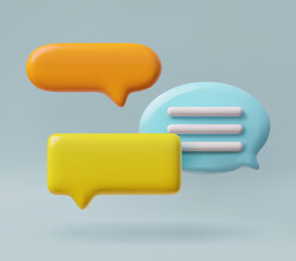 Colorful 3D speech bubble icons in orange, yellow, and blue vector illustration