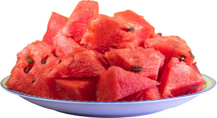 Watermelon on plate on transparent background.