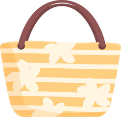 Vector illustration of a yellow and white striped beach bag with floral pattern