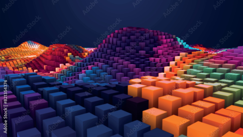 Poster abstract multicolored wave background made of square cylinders. geometric pattern. random cells. fut