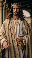 Naklejka premium Jesus as King. Man in royal garments
