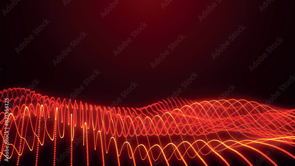 Poster Technology background . Futuristic point wave. Abstract digital wave of particles. Dark background. Connection structure. 3D vector.