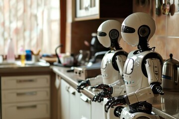 Robot assistants helping in household chores, Morden Robot  AI generated