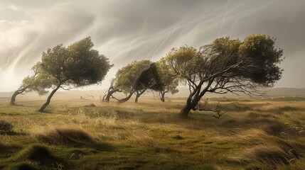 Hurricane Winds Blowing Through Trees, cyclone, showcasing the impact of severe weather conditions