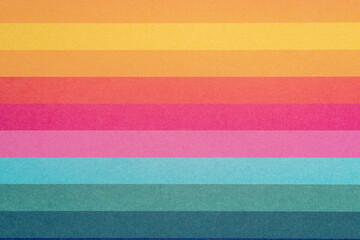 A flat, horizontal pattern of rainbow stripes on textured paper, creating an abstract background...