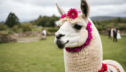 Obraz premium A Llama At A Wedding Dressed Up Upscaled 3