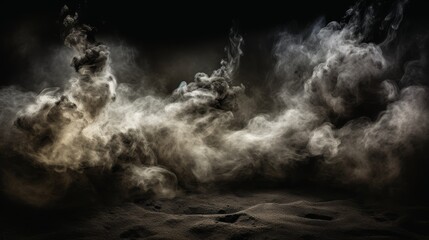 Dark misty atmosphere  spooky 3d fog overlay on black background for magical and eerie effects