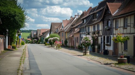 Obraz premium village street, showing the houses lined up along the road generative ai