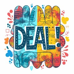 A colorful drawing of hands with the word Deal written in white