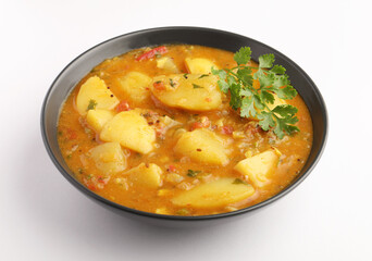 Puri Bhaji North Indian Poori with aalu bhaji aalu sabji potato spicy recipe breakfast food a deep fried bread of whole wheat flour. poori masala in restaurant