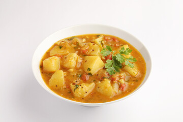 Puri Bhaji North Indian Poori with aalu bhaji aalu sabji potato spicy recipe breakfast food a deep fried bread of whole wheat flour. poori masala in restaurant