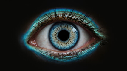 Obraz premium close up sharpest image of a eye ball with blue eye with blue green rim