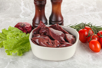 Raw turkey liver in a bowl ready for cooking