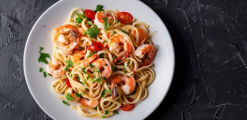 Plate of Pasta With Shrimp and Parsley