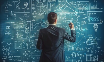 Man Standing in Front of Wall Covered in Diagrams