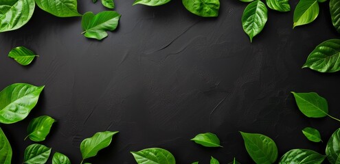 Group of Green Leaves on Dark Background