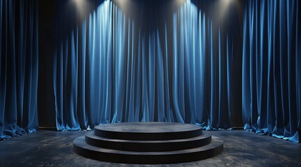 Stage With Blue Curtains and Lights