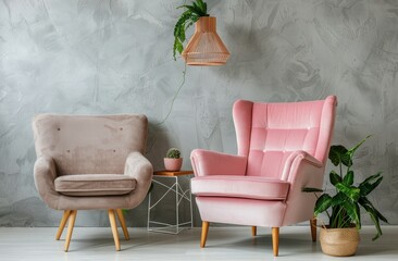 Two Pink Chairs Together