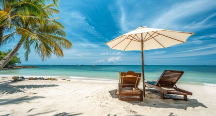 Two Chairs Under an Umbrella on a Beach