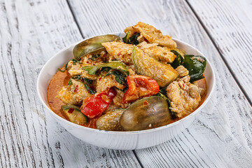 Thai red spicy curry with chicken