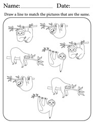 Sloth Puzzle. Printable Activity Page for Kids. Educational Resources for School for Kids. Kids Activity Worksheet. Match Similar Shapes