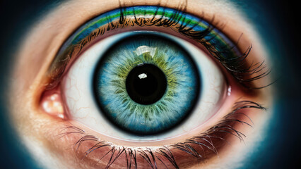 Fototapeta premium close up sharpest image of a eye ball with blue eye with blue green rim