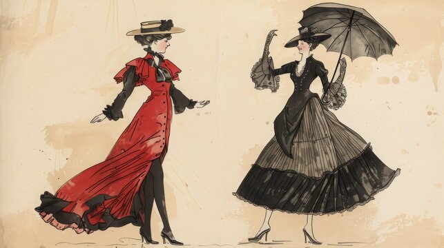 two ladies in edwardian style, used for posters and wallpapers