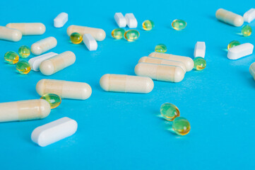 Weight Loss Pills and Measuring Tape, Diet Supplements Capsules, Obesity Lose Tablets, Color Drugs Pile