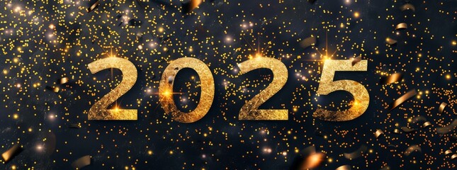 A Vibrant New Years Eve Celebration With Gold Numbers and Confetti