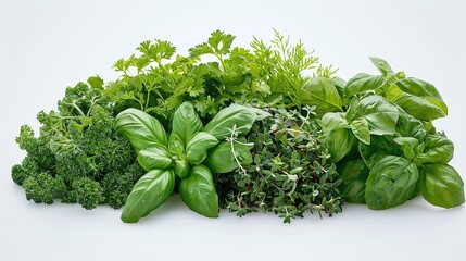 A variety of fresh herbs, including basil, thyme, rosemary, and oregano. These herbs are often used in cooking to add flavor and aroma to dishes.