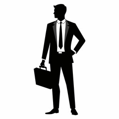 A business man standing with a briefcase vector silhouette