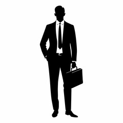 A business man standing with a briefcase vector silhouette