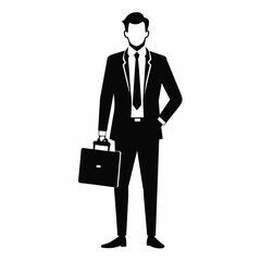 A business man standing with a briefcase vector silhouette