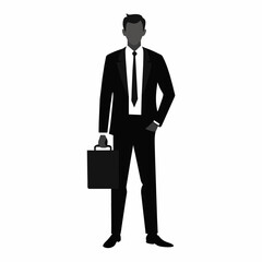 A business man standing with a briefcase vector silhouette