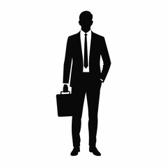 A business man standing with a briefcase vector silhouette